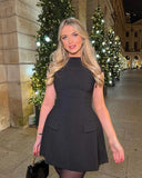 Elegant Black Hollow Out Mini Dress Chic Slim Fit Attire Elegant Black Hollow Out Mini Dress Chic Slim Fit Attire