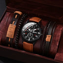 Luxury Mens Leather Watch Set Four Piece For Elegant Style Luxury Mens Leather Watch Set Four Piece For Elegant Style