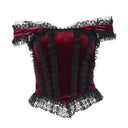 Gothic Cross Print Lace Trim Crop Top Edgy Corset Tank Gothic Cross Print Lace Trim Crop Top Edgy Corset Tank