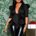 Peplum Chic Deep V Neck Womens Evening Blouse Night Peplum Chic Deep V Neck Womens Evening Blouse Night