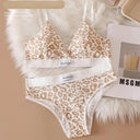 Leopard Print Cotton Bralette Set V Neck Lingerie Glam Leopard Print Cotton Bralette Set V Neck Lingerie Glam