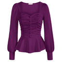 Elegant Puffed Sleeve Peplum Top Chic Women's Blouse Style Elegant Puffed Sleeve Peplum Top Chic Women's Blouse Style