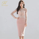Korean Retro Lace Sheath Dress Elegant Office Casual Wear Korean Retro Lace Sheath Dress Elegant Office Casual Wear