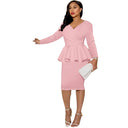 Sophisticated V-Neck Peplum Dress Chic Autumn Office Attire Sophisticated V-Neck Peplum Dress Chic Autumn Office Attire