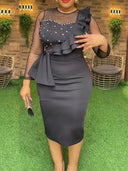 White Midi Bodycon Dress: Sheer Sleeve Design for Events White Midi Bodycon Dress: Sheer Sleeve Design for Events