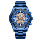 Luxury Blue Dial Stainless Steel Men's Watch Elegant Hollow Design Luxury Blue Dial Stainless Steel Men's Watch Elegant Hollow Design