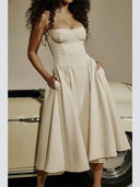 Elegant Strapless Corset Midi Dress For Weddings Elegant Strapless Corset Midi Dress For Weddings
