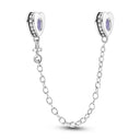 Silver Plated Safety Chain Pink Cat Moon Star Charm Silver Plated Safety Chain Pink Cat Moon Star Charm