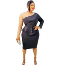 Elegant African Peplum Midi Dress For Special Occasions Elegant African Peplum Midi Dress For Special Occasions