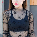 Elegant Lace Floral Turtleneck Top Chic Black Bouquet Fashion Elegant Lace Floral Turtleneck Top Chic Black Bouquet Fashion