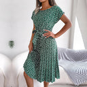 Floral Pleated High Waist Dress Chic Women's Fashion Piece Floral Pleated High Waist Dress Chic Women's Fashion Piece
