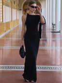 Hugcitar Solid O Neck Sleeveless Patchwork Bodycon Maxi Dresses For Summer Party Hugcitar Solid O Neck Sleeveless Patchwork Bodycon Maxi Dresses For Summer Party