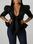 Chic Bowtie Peplum Blouse Elegant Clubwear Party Chic Chic Bowtie Peplum Blouse Elegant Clubwear Party Chic