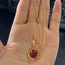 Fashionable Red Gemstone Jewelry Set For Women Pendant Earrings Ring Geometric Fashionable Red Gemstone Jewelry Set For Women Pendant Earrings Ring Geometric