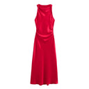 Satin Sleeveless Midi Dress for Women Summer 2026 Evening Party Satin Sleeveless Midi Dress for Women Summer 2026 Evening Party