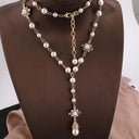 Vintage Lady Camellia Pearls Flower Long Necklace Chain Vintage Lady Camellia Pearls Flower Long Necklace Chain