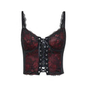 Gothic Cross Print Lace Trim Crop Top Edgy Corset Tank Gothic Cross Print Lace Trim Crop Top Edgy Corset Tank