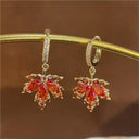 Vintage Red Maple Leaf Crystal Earrings for Timeless Elegance Vintage Red Maple Leaf Crystal Earrings for Timeless Elegance