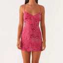 Hirigin Sequin Beaded Cami Mini Dress Criss Cross Straps V Neck Backless Hirigin Sequin Beaded Cami Mini Dress Criss Cross Straps V Neck Backless
