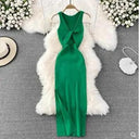 Korean Knitted V Neck Bodycon Dress Chic Hollow Out Style Korean Knitted V Neck Bodycon Dress Chic Hollow Out Style