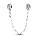 Silver Plated Safety Chain Pink Cat Moon Star Charm Silver Plated Safety Chain Pink Cat Moon Star Charm