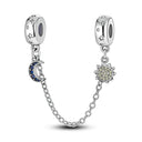 Silver Plated Safety Chain Pink Cat Moon Star Charm Silver Plated Safety Chain Pink Cat Moon Star Charm