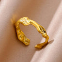 18K Gold Plated Stainless Steel Punk Couple Rings Trendy Band 18K Gold Plated Stainless Steel Punk Couple Rings Trendy Band