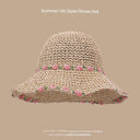 Straw Hat Japanese Style Women's Hand-Woven Summer Lace Straw Hat Japanese Style Women's Hand-Woven Summer Lace