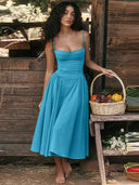 Elegant Strapless Corset Midi Dress For Weddings Elegant Strapless Corset Midi Dress For Weddings
