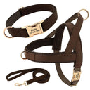 Leather Dog Collar Harness Leash Set Personalized Stylish Vest Leather Dog Collar Harness Leash Set Personalized Stylish Vest
