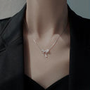 Korean Pink Crystal Angel Wings Heart Pendant Necklace 2022 Korean Pink Crystal Angel Wings Heart Pendant Necklace 2022