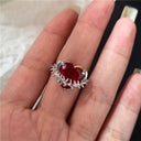 Red Crystal Heart Rings With Spider Motif Gothic Jewelry Red Crystal Heart Rings With Spider Motif Gothic Jewelry