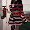 Gothic Striped Sweater: Edgy Punk Style for Women Gothic Striped Sweater: Edgy Punk Style for Women