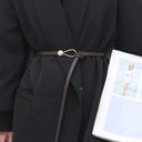 Luxurious Black Coffee Thin Knot Womens Leather Belt Luxurious Black Coffee Thin Knot Womens Leather Belt