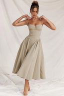 Elegant Strapless Corset Midi Dress For Weddings Elegant Strapless Corset Midi Dress For Weddings