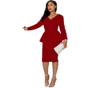 Sophisticated V-Neck Peplum Dress Chic Autumn Office Attire Sophisticated V-Neck Peplum Dress Chic Autumn Office Attire