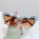 Heart-Shaped Pearl-Set Sunglasses with UV400 Protection Heart-Shaped Pearl-Set Sunglasses with UV400 Protection