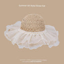 Straw Hat Japanese Style Women's Hand-Woven Summer Lace Straw Hat Japanese Style Women's Hand-Woven Summer Lace