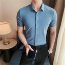 6colors High Quality New Solid High Elasticity Short Sleeve Shirts Men 6colors High Quality New Solid High Elasticity Short Sleeve Shirts Men