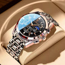 Steel Chronograph Watch: Elegant Timepiece with Luminous Hands Steel Chronograph Watch: Elegant Timepiece with Luminous Hands