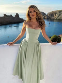 Elegant Strapless Corset Midi Dress For Weddings Elegant Strapless Corset Midi Dress For Weddings