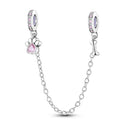 Silver Plated Safety Chain Pink Cat Moon Star Charm Silver Plated Safety Chain Pink Cat Moon Star Charm