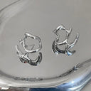 Liquid Silver Geometric Clip Earrings Y2K Punk Accessory Liquid Silver Geometric Clip Earrings Y2K Punk Accessory