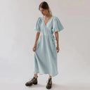Vintage 100% Cotton Puff Sleeve Maxi Dress For Women Vintage 100% Cotton Puff Sleeve Maxi Dress For Women