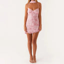 Hirigin Sequin Beaded Cami Mini Dress Criss Cross Straps V Neck Backless Hirigin Sequin Beaded Cami Mini Dress Criss Cross Straps V Neck Backless