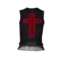 Gothic Cross Print Lace Trim Crop Top Edgy Corset Tank Gothic Cross Print Lace Trim Crop Top Edgy Corset Tank