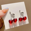 Sweet Cherry Charm Earrings Whimsical Korean Style Women Sweet Cherry Charm Earrings Whimsical Korean Style Women