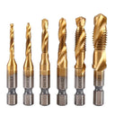 Tap Drill Bit Set Titanium Plated HSS Screw Thread Hex Shank Kit Tap Drill Bit Set Titanium Plated HSS Screw Thread Hex Shank Kit