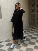 Elegant Green Lapel Dress Chic Embroidery Split Design Elegant Green Lapel Dress Chic Embroidery Split Design