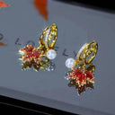 Vintage Red Maple Leaf Crystal Earrings for Timeless Elegance Vintage Red Maple Leaf Crystal Earrings for Timeless Elegance